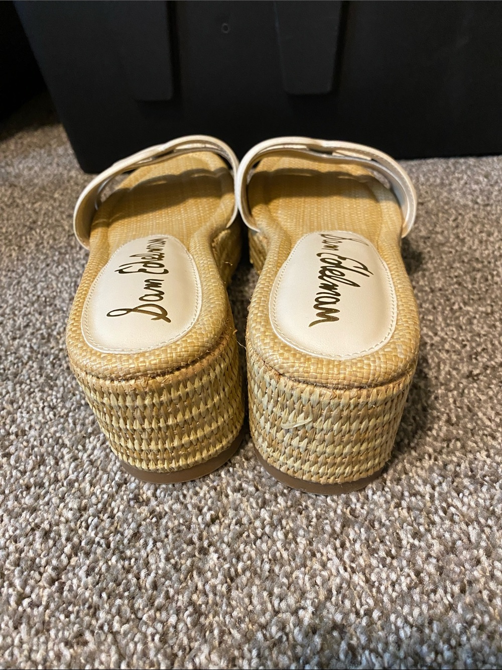 Sam Edelman White Leather Raffia Platform Slides - Picture 4 of 10